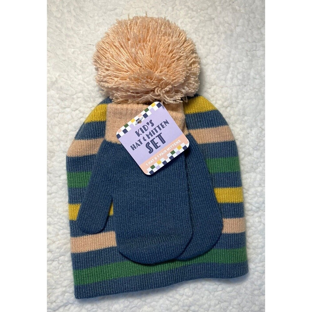 3-Piece Kids Stripe Hat & Mitten Set